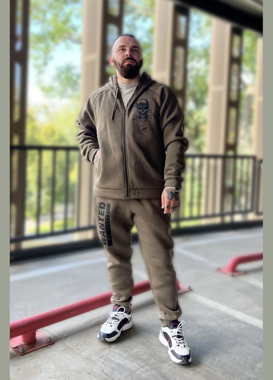 Костюм спортивный мужской ГЛЕБ тринитка с начесом хаки с принтом WANTED BAD BOY шелкография роз.46 4PROFI (304425806)