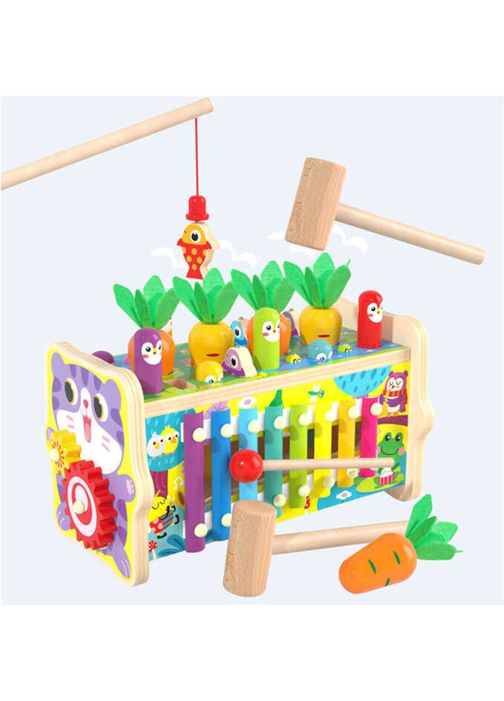 Логическая игра C 60241 (24) “Котик”, ксилофон, часы, магнитная игра, стучалка, пальчиковые игры, в коробке No Brand (322346158)