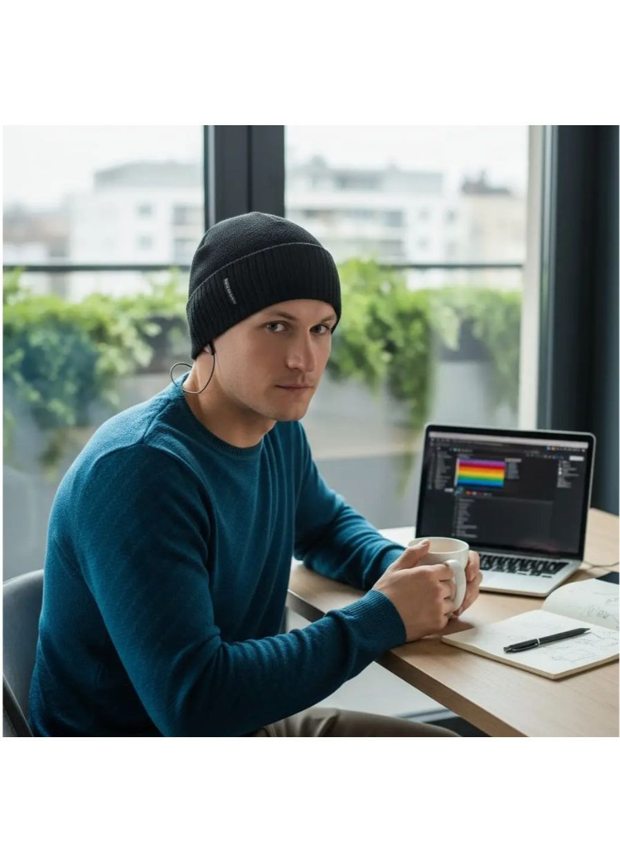 Мужская зимняя шапка утепленная One Size, черная, акриловая с флисовой подкладкой, теплая и дышащая No Brand (363052178)