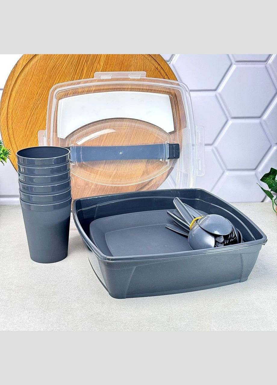 Набір посуду для пікніка на 6 персон 32 предмета Чорний Plastar Pak (316645997)