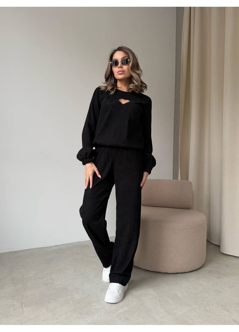 Костюм двійка вельвет х/б основа штани прямі та кофта з вирізом сердечка на грудях Україна (351290463)