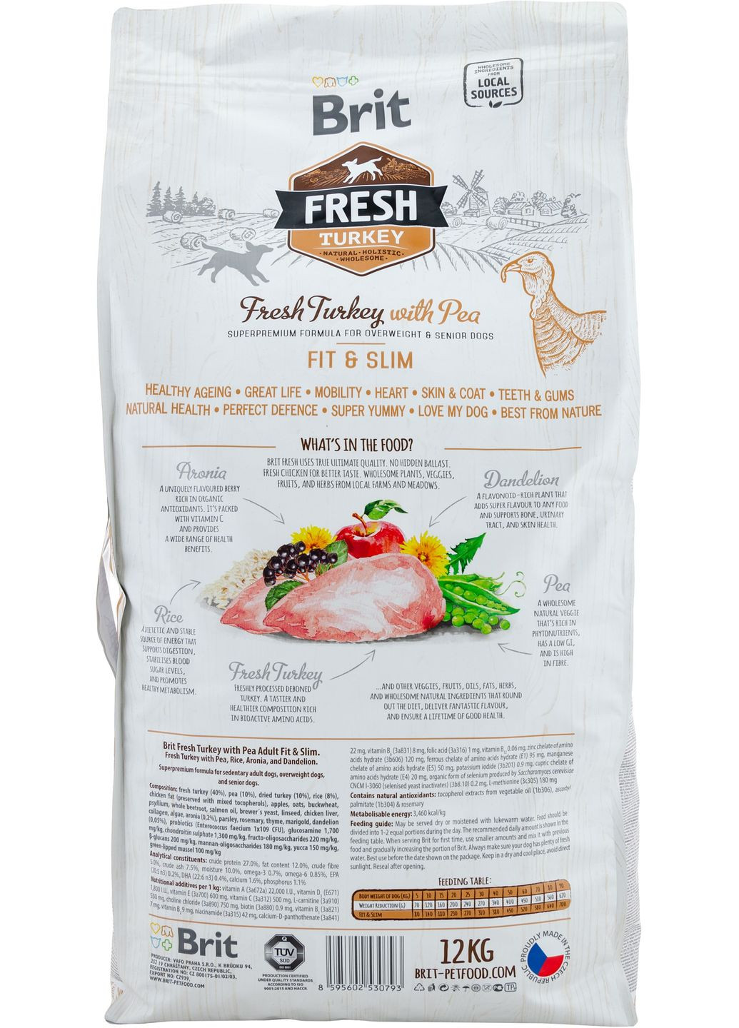 Сухой корм для взрослых, пожилых собак Light Fit & Slim с индейкой и горошком 12 кг (8595602530793) Brit Fresh (305580541)