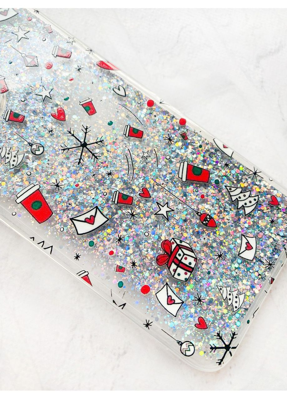 Чехол с плавающими блестками для Xiaomi Redmi Note 10/Note 10s Серебряный Новогодний фон (принт 182) CASE CONTROL (362965162)
