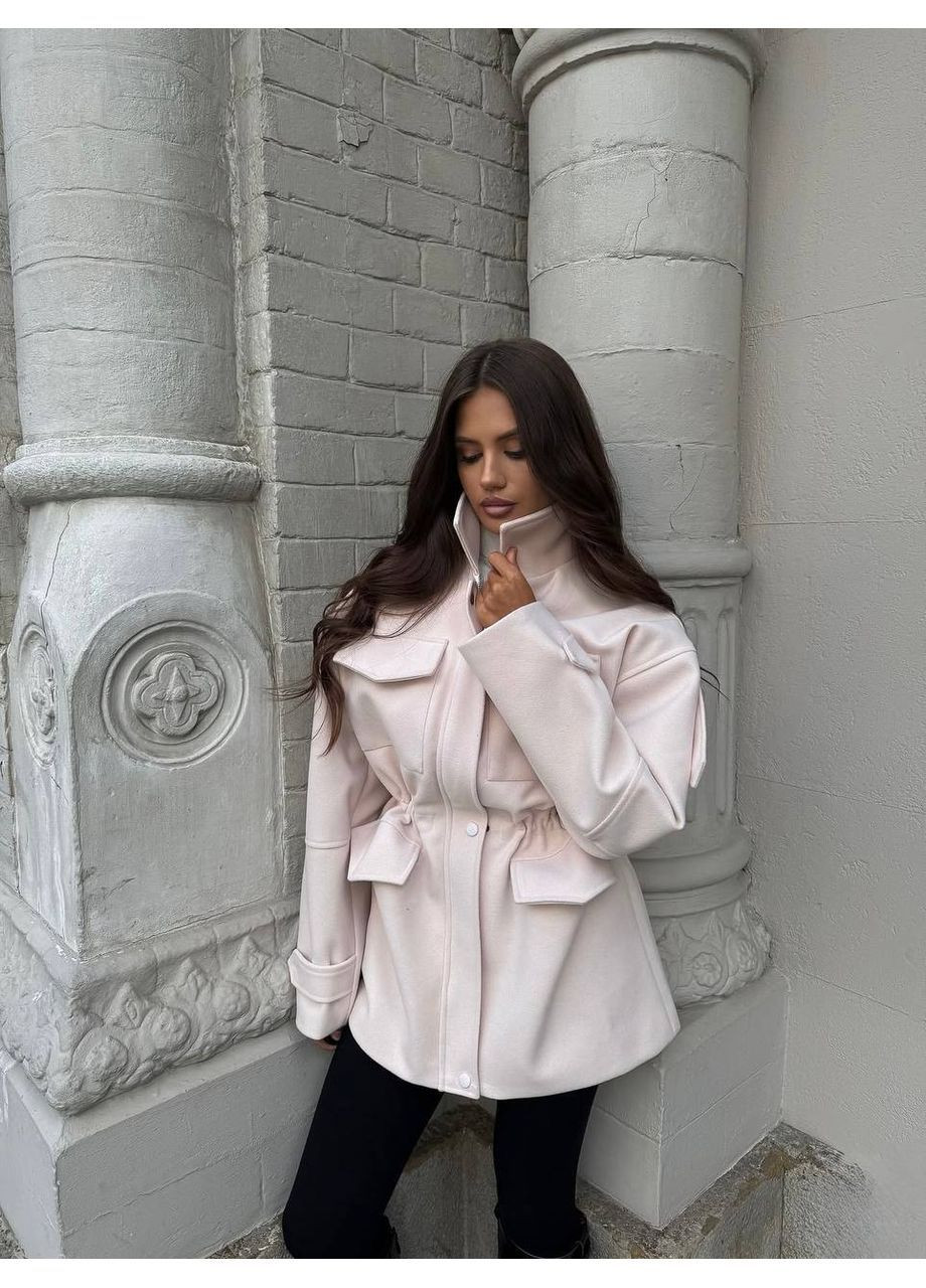 Світло-бежеве демісезонне Жіноче пальто-сорочка з кашеміру на підкладці MonCher