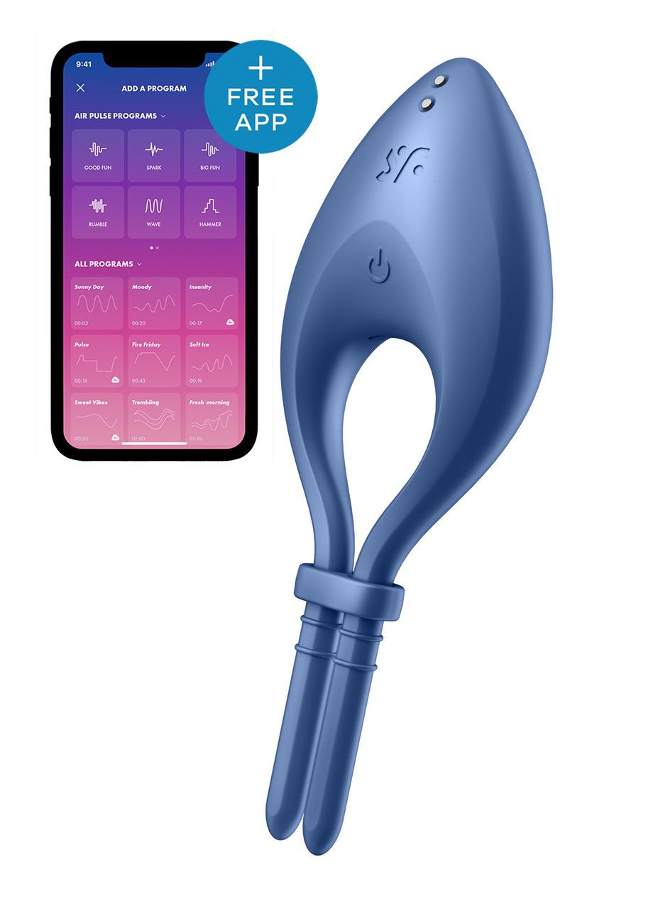 Ерекцинне віброкільце з функцією керування телефоном Bullseye синій Satisfyer (303895935)