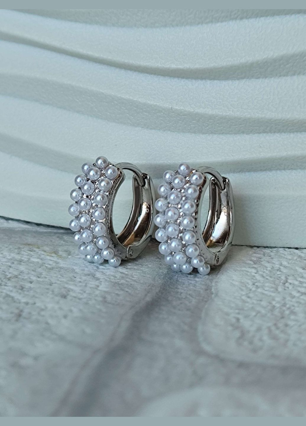 Стильные серьги под серебро родий ксюпинг xuping с жемчугом Xuping Jewelry (337503387)