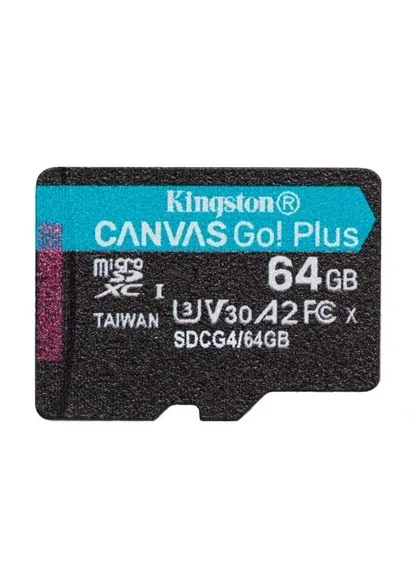 Карта пам'яті microSDXC, 64Gb, Canvas Go! Plus, Class 10 UHS-I U3 V30 A2, без адаптера, до 200 МБ/с (SDCG4/64GBSP) 000-306624 Kingston (409534809)