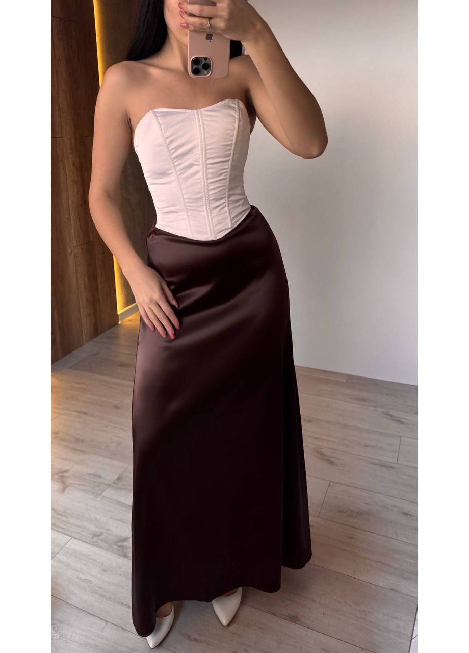 Коричневая повседневная однотонная юбка женская KaraMix