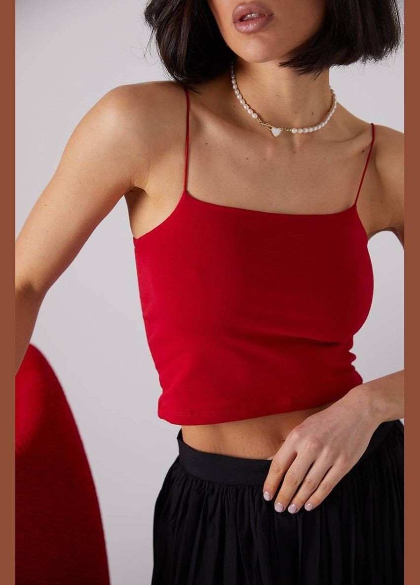 Приталений кроп-топ на бретелях-гумках Lurex — 327088242