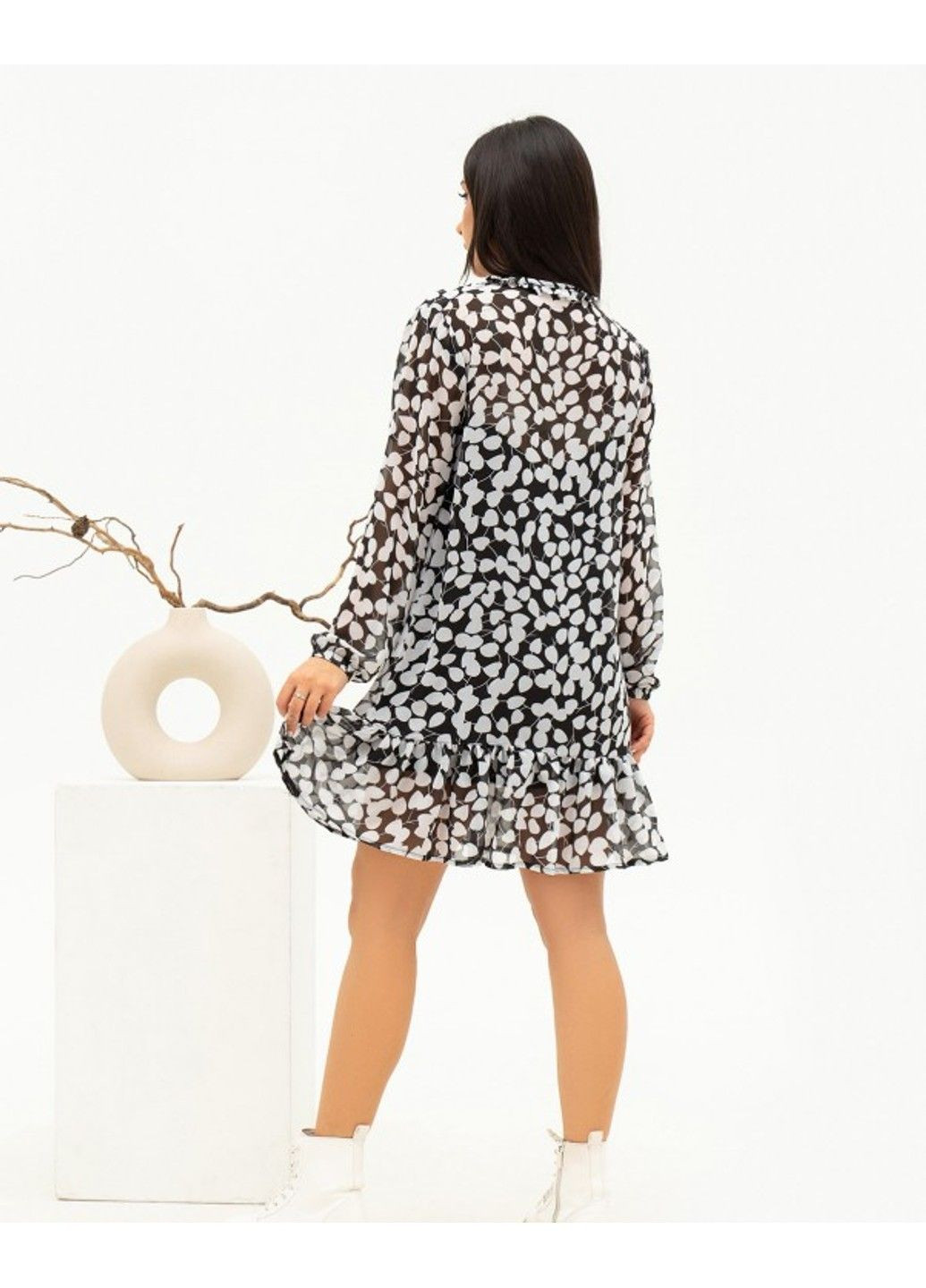 Черное повседневный платье sa-443 l черный/белый ISSA PLUS