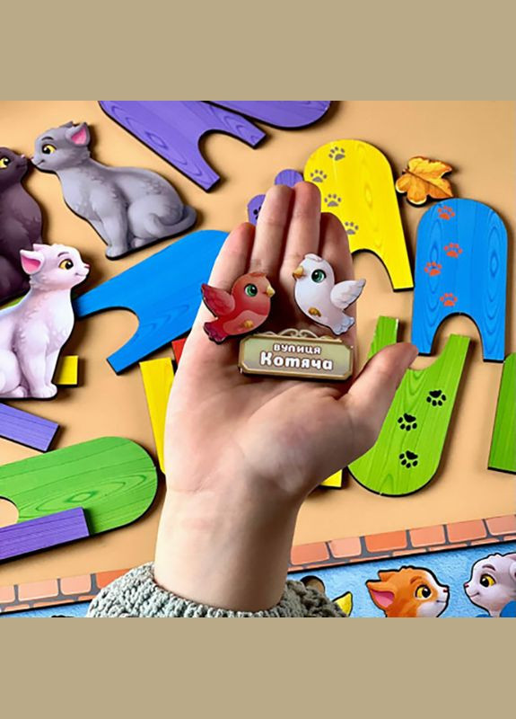 Дерев'яна гра з картками "Котики за парканом" (ПСФ150) PSF150, 51 деталь і 14 карток Ubumblebees (302010240)