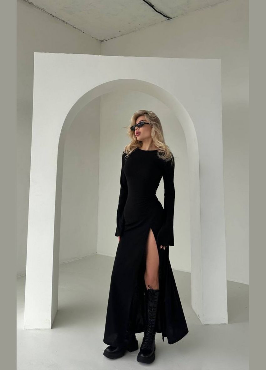 Черное кэжуал платье а-силуэт FashionYouWant однотонное