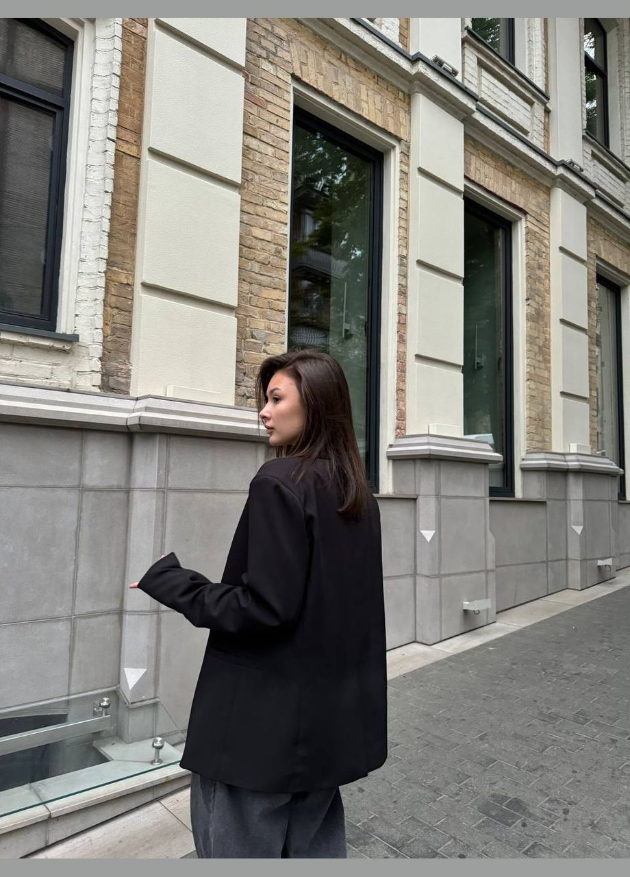 Класичний легенький чорний піджак в одному універсальному розмірі 42-46, стильний oversize піджак з підкладкою та плічками No Brand 245 (302047992)