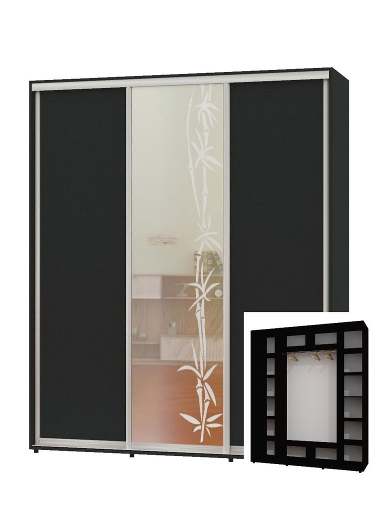 Шафа-купе тридверна 230*60*250 Антрацит 2 ДСП/Дзеркало з піскострумним малюнком ШК-05 Алекса (360478452)
