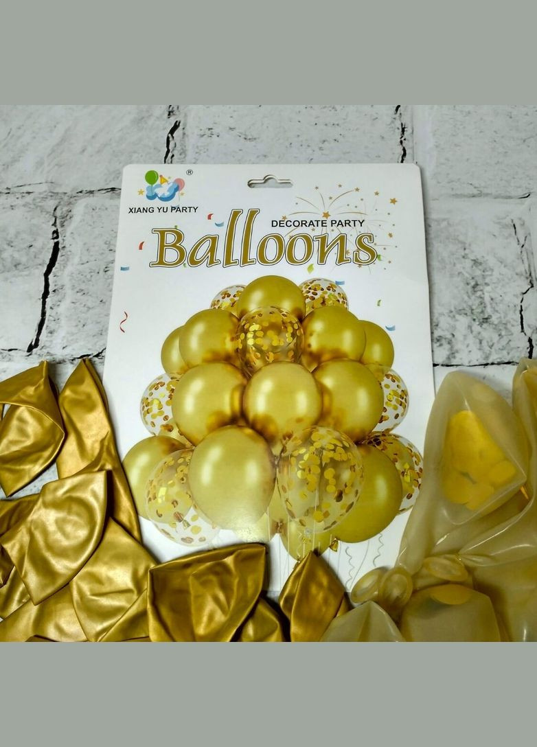 Воздушные шарики латексные с конфетти 30 шт 30 см Золотые No Brand (332183728)