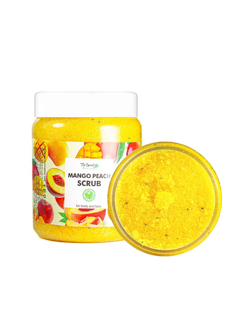 Скраб для обличчя та тіла Mango Peach з ароматом манго персик та кокосовою олією 250 мл Top Beauty (302723580)
