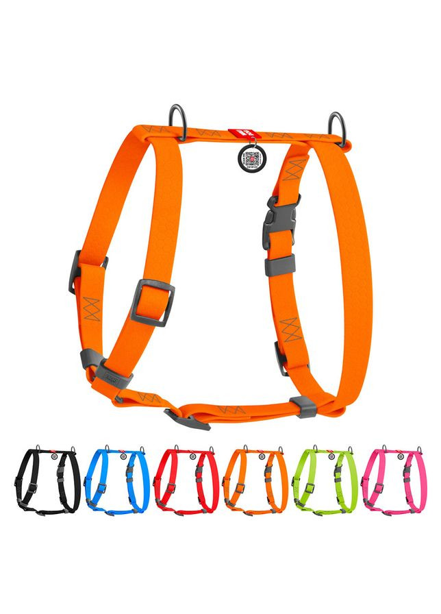 Шлея для собак Waterproof c QR-паспортом, пластиковая пряжка-фастекс, L, Ш 25 мм, А 50-85 см, В 60-100 см, оранжевый WAUDOG (343060393)