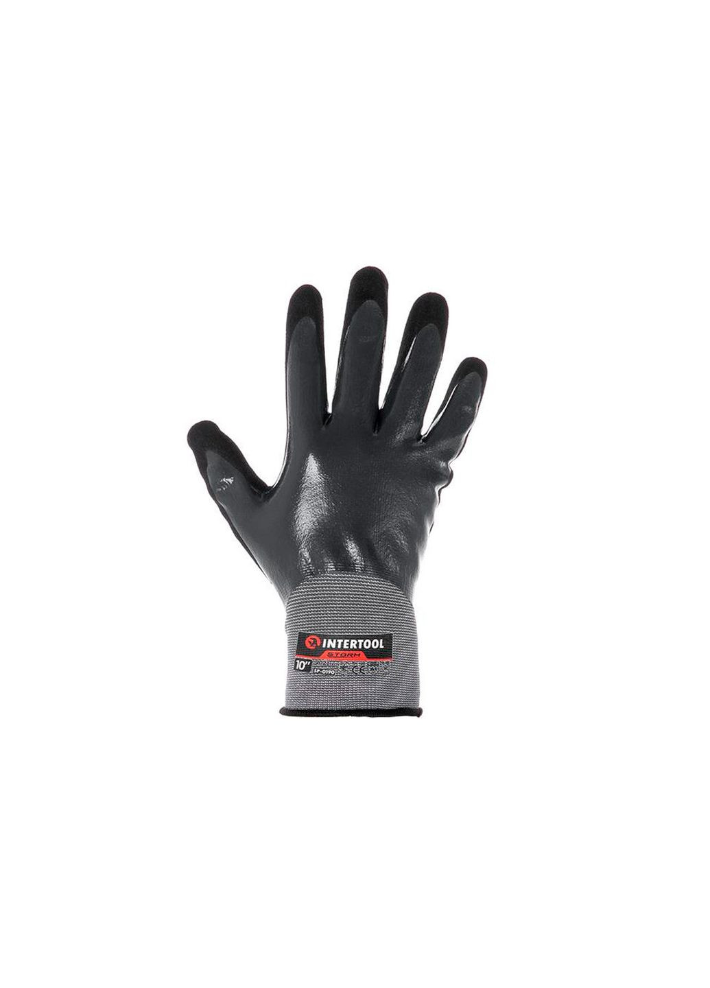 Перчатки рабочие защитные нитриловые с пористым покрытием размер черные (1 пара) Intertool (332203688)