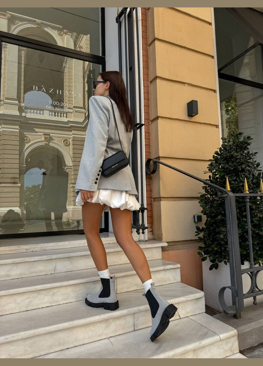 Жіночі стильні челсі на байці натуральна замша сірий колір No Brand (302805337)