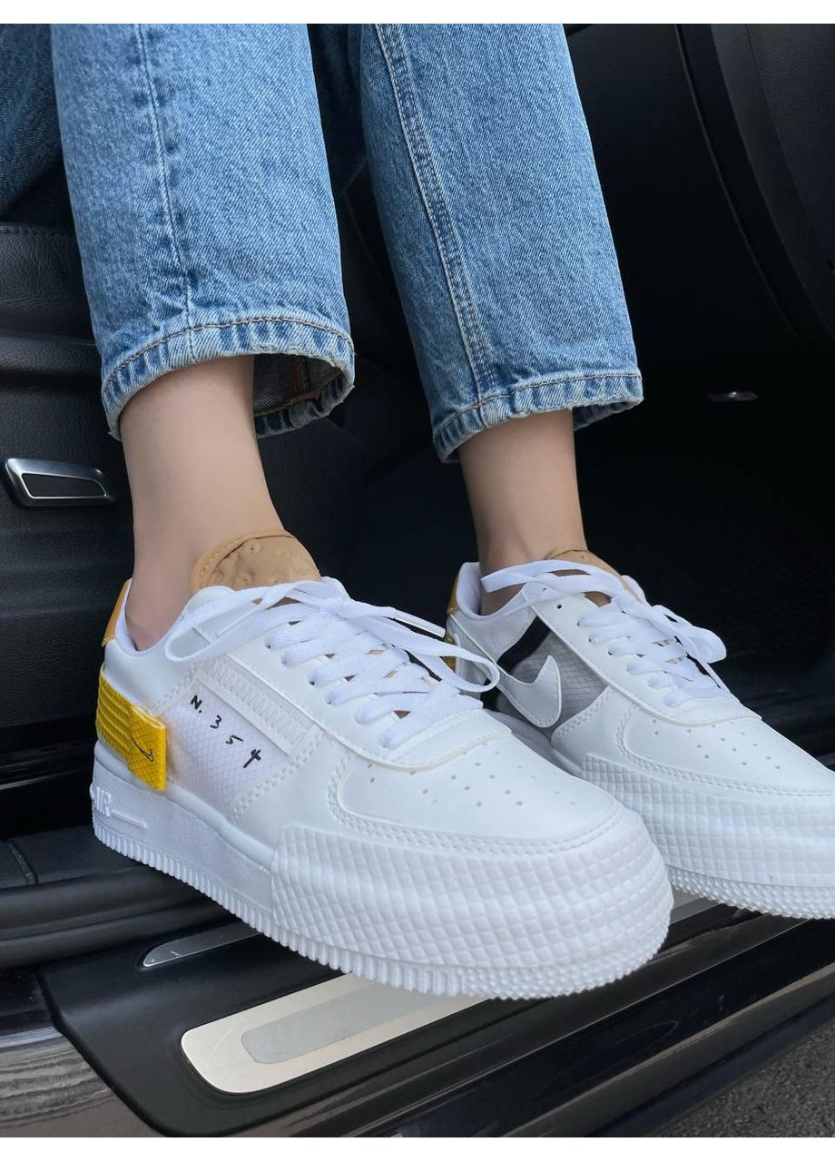 КРОССОВКИ ЖЕНСКИЕ NIKE AIR FORCE 1 TYPE 354 WHITE ORANGE НАЙК АИР ФОРС 1 ПРЕМИУМ No Brand белые демисезоны (368858120)