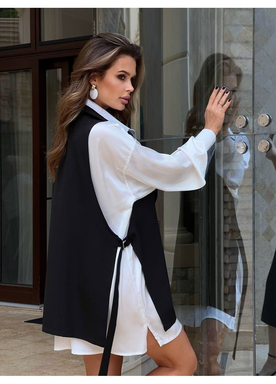 Комбинированный стильный двойной образ: рубашка + жилетка Україна