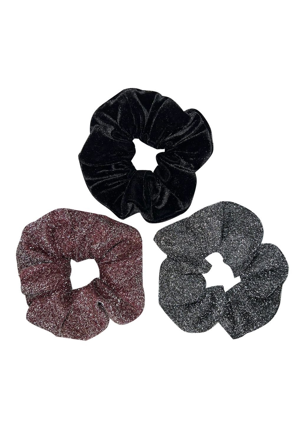 Набор резинок для волос - Скранчи - 3 резинки из люрекса и бархата черный InRed (306437379)