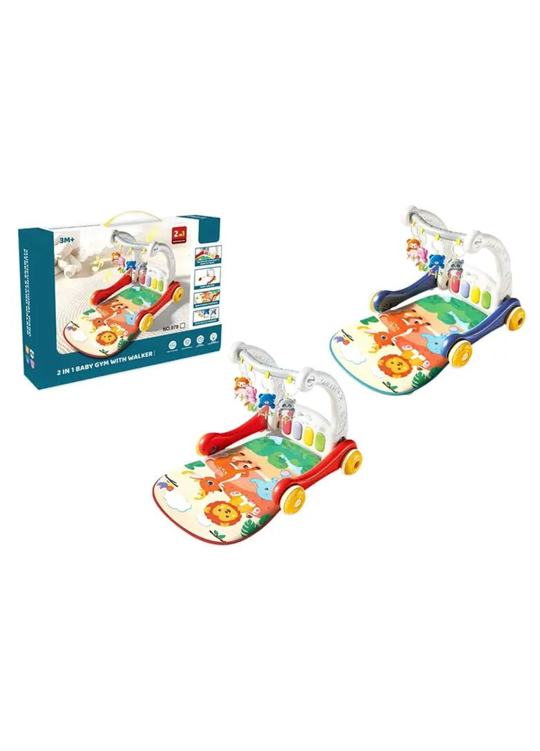 Каталка-ходунки 2в1 з килимком, музикою і світлом, на батарейках, з брязкальцями, в асортименті 977/979 No Brand Нем6546 (370651680)