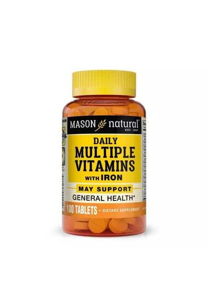 Вітаміни та мінерали Daily Multiple Vitamins with Iron, 100 таблеток Mason Natural (330642685)