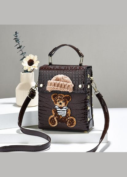Детская лаковая мини сумочка с мишкой, сумка рептилия с медведем черная OEM (314838734)