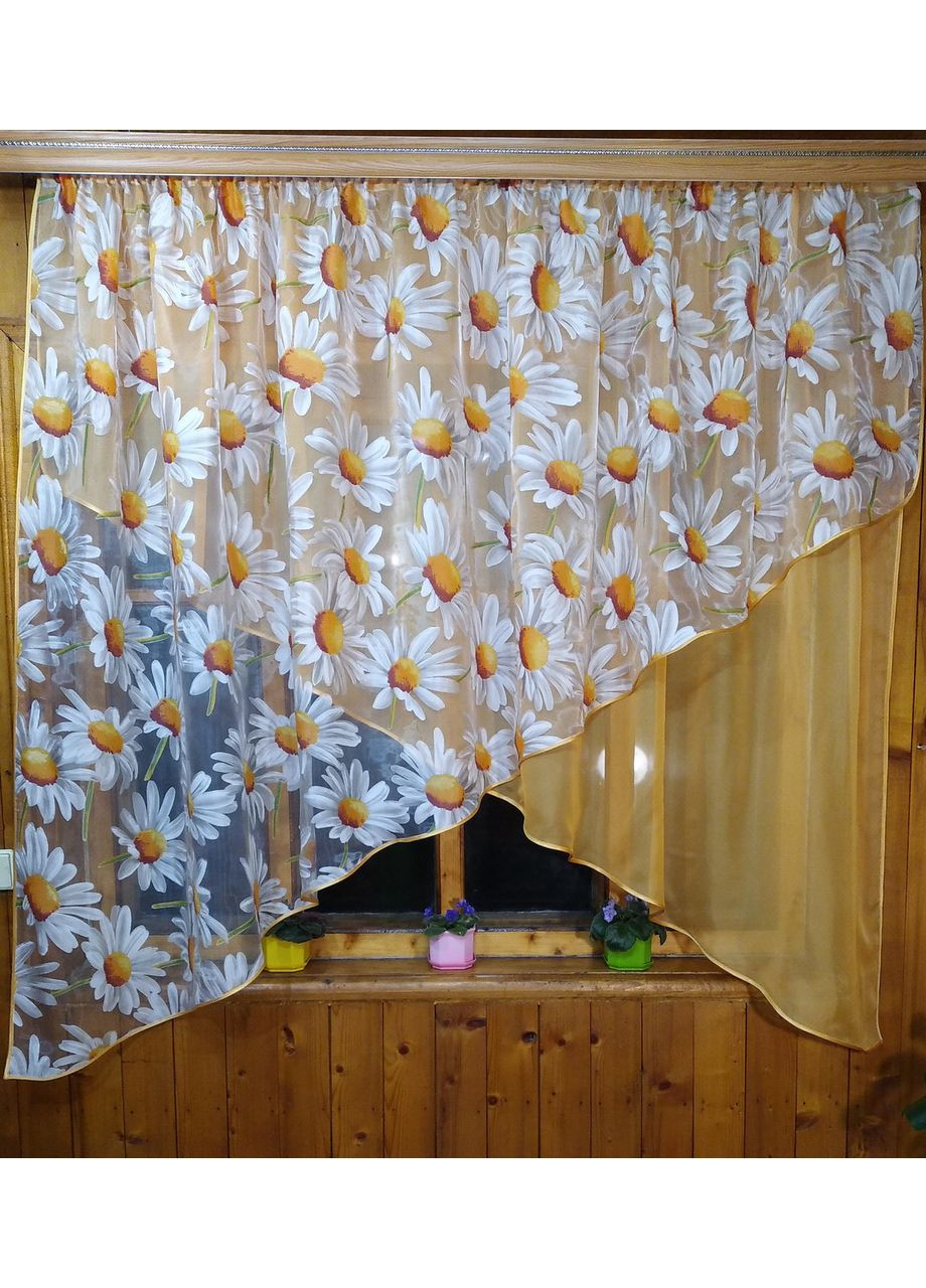 Фіранка готова коротка арка Стелла абрикосовий ромашка No Brand (372133850)