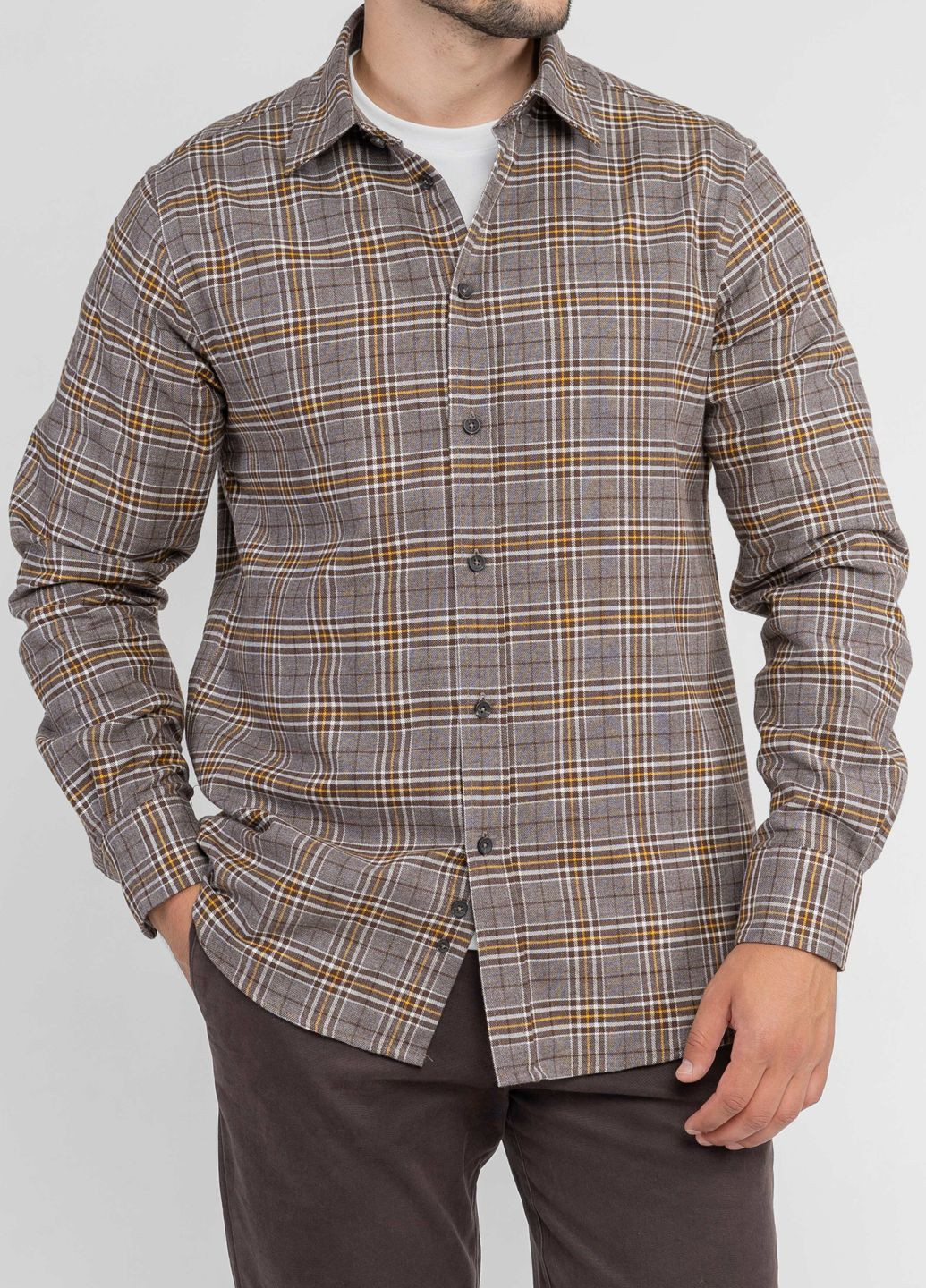 Коричневая кэжуал рубашка однотонная Arber