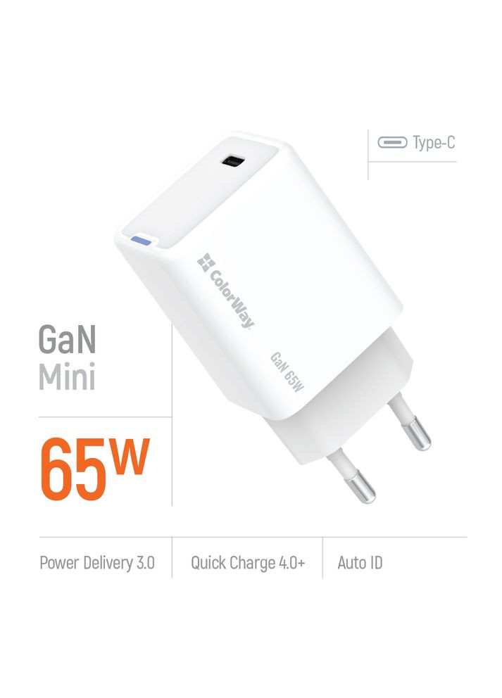 Сетевое зарядное устройство для GaN Mini 65W PD Port PPS USB-C White (CW-CHS049PD-WT) Colorway (336960101)