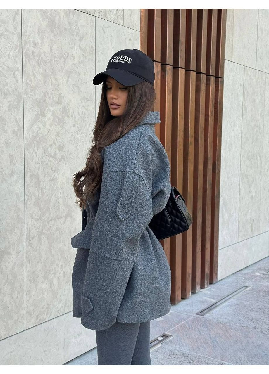 Графитовое демисезонное Пальто женская кашемировое на подкладке укороченное No Brand