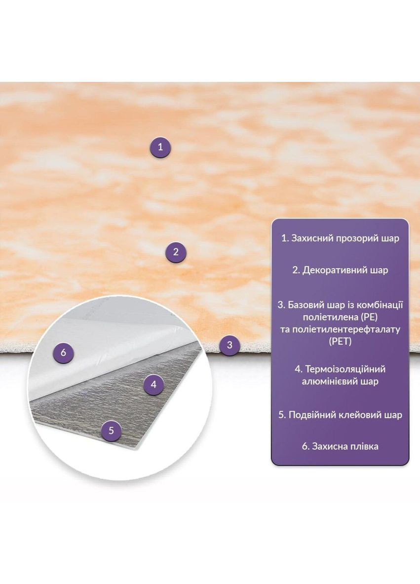 Самоклеящаяся стеновая PET плитка Персиковый мрамор Sticker Wall (314500525)