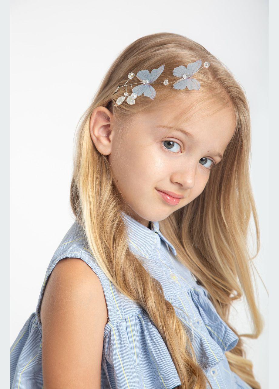Шпилька в зачіску з шифоновими блакитними метеликами для дівчинки No Brand (342389855)