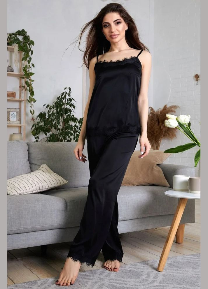 Чорна всесезон піжама топ + брюки Seventeen