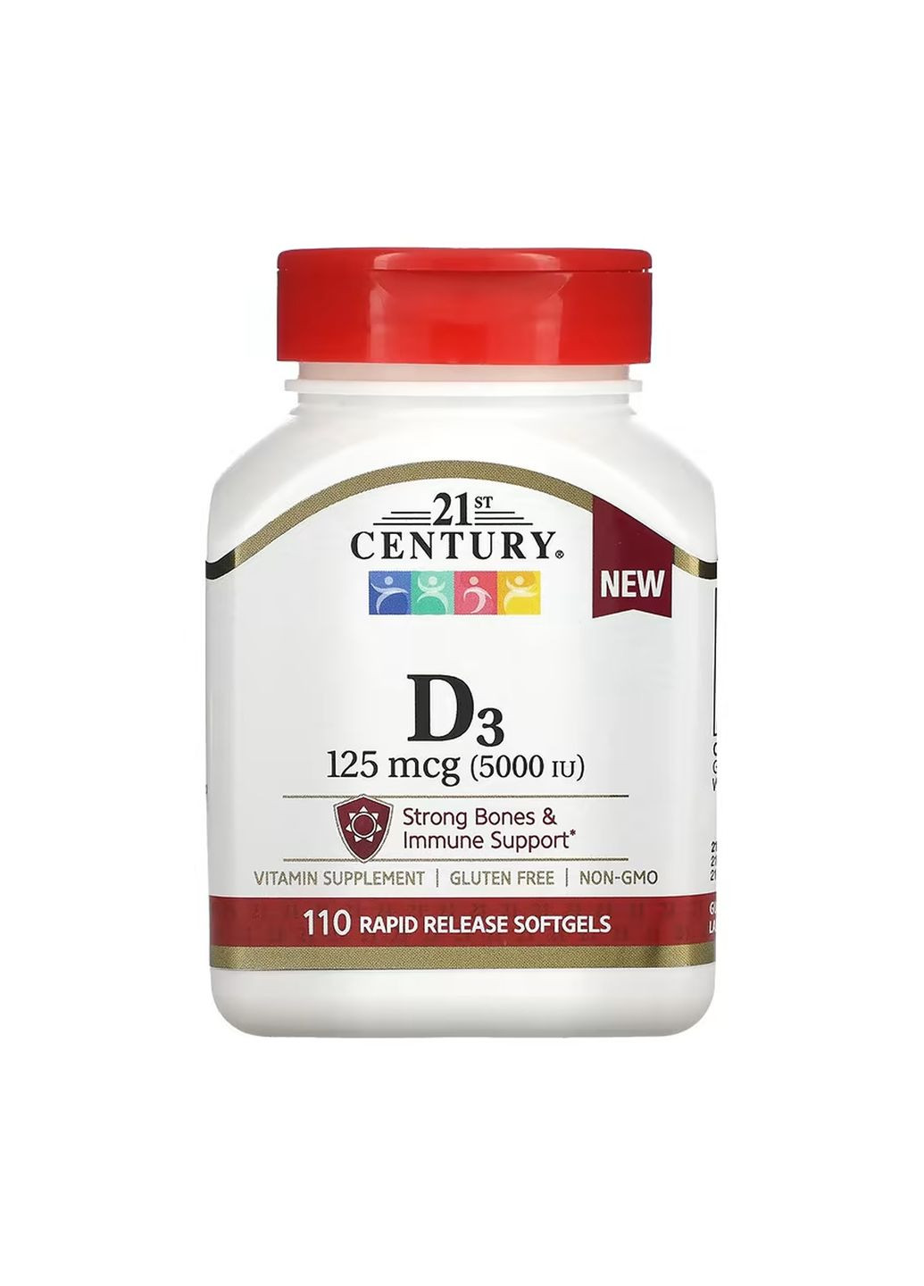 Вітамін D3 для імунітету та міцних кісток 125 мкг 110 капсул без глютену 21st Century (371645812)