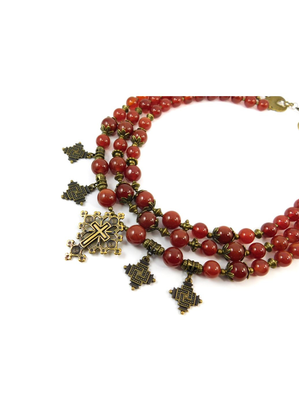 Эксклюзивные бусы "Всеслава 2" Сердолик сфера, 3 рядное Fursa fashion (322313442)