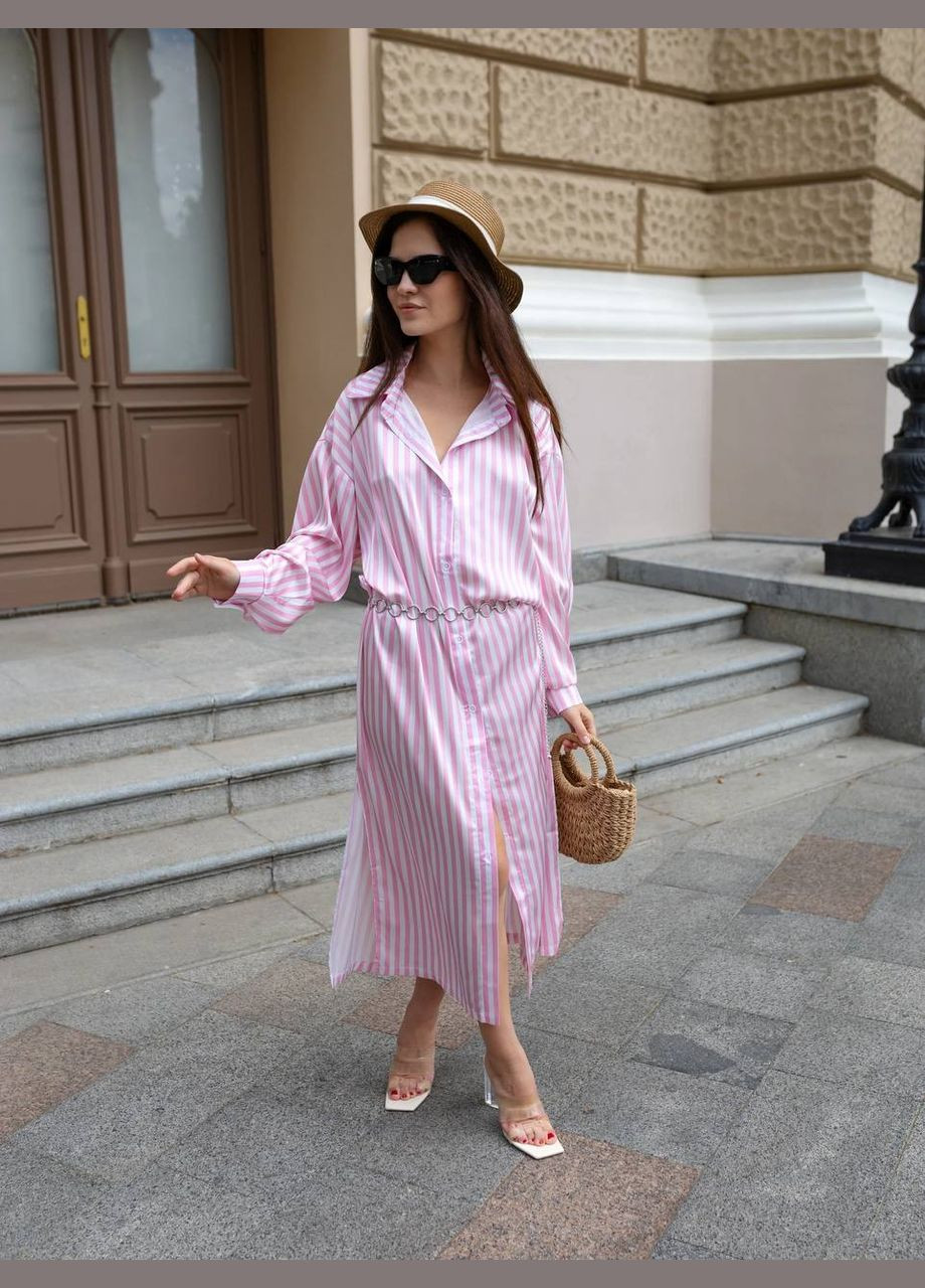 Розовое повседневный женское платье-рубашка макси в полоску рубашка Avanti в полоску