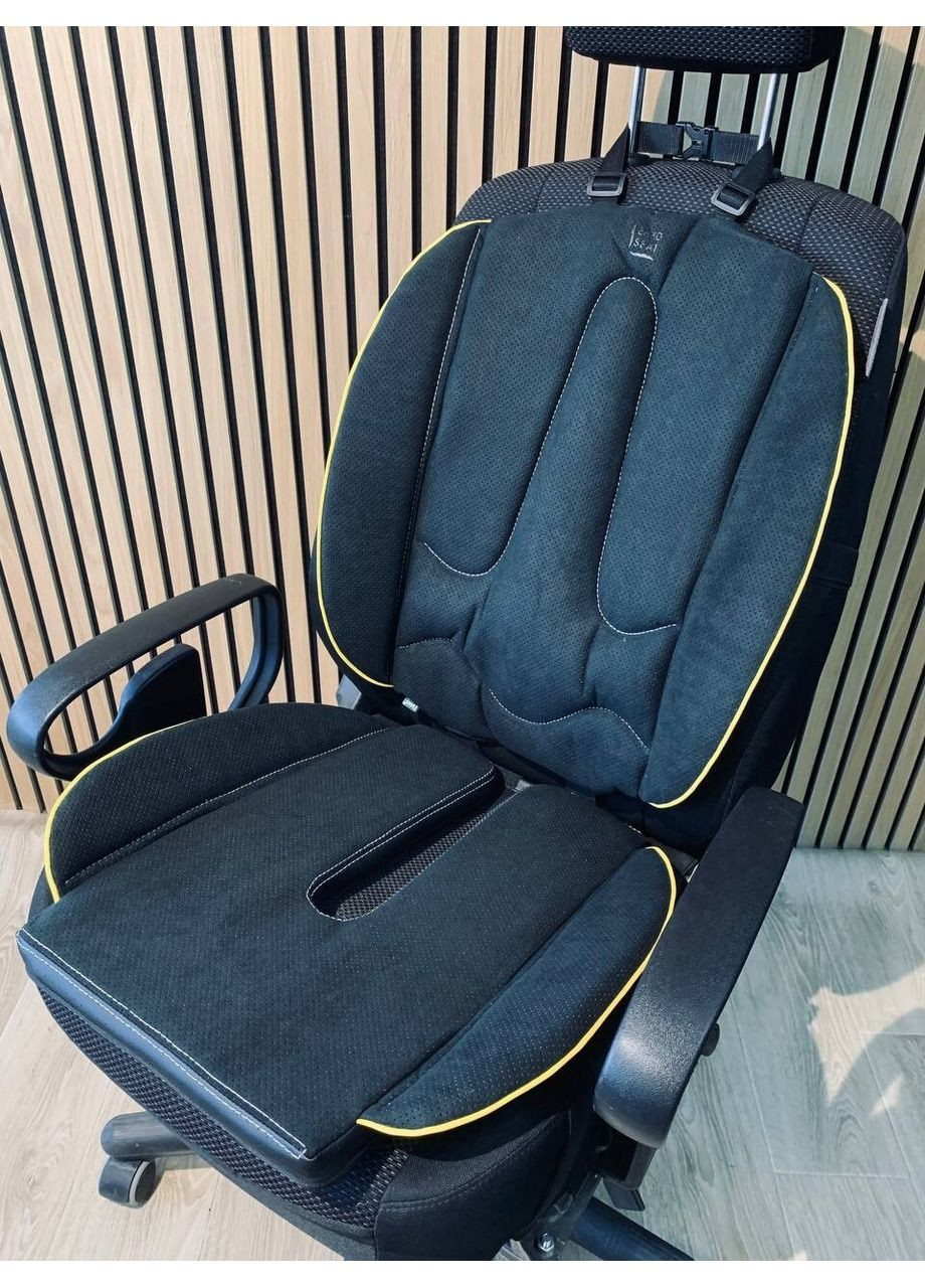 Топовий комплект з натуральної алькантари Ekkoseat 3. Чорний з жовтим кантом. Ekko Seat (353718714)
