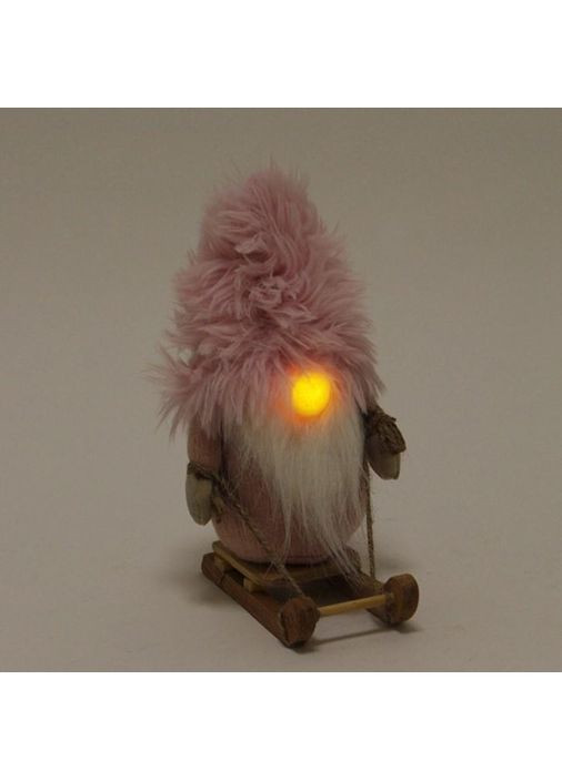 Фігурка м'яка новорічна Гном на санчатах з LED-підсвіткою рожевий 23 см. 12837 Flora (360639938)