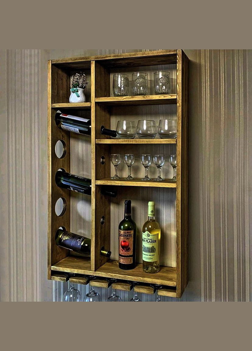 Настінна винна полиця з дерева Мішино палісандр (ПНК-028302) No Brand (327424446)