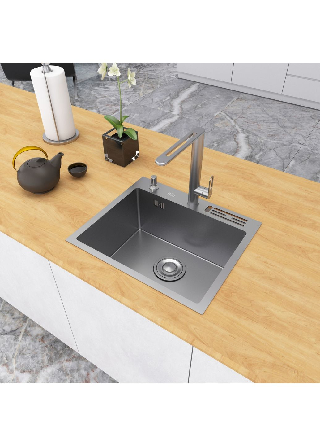 Накладна мийка для кухні з нержавійки 45 см Nett NS-5245 (352730055)