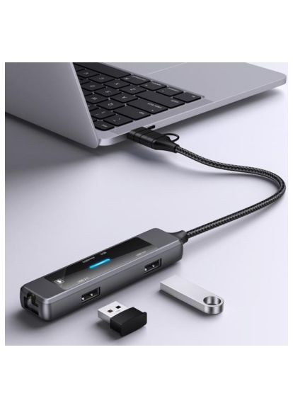 Концентратор USB-C 5-in-1 USB 3.0 + USB 2.0 + SD/TF + RJ45 100Mbps silver (XK-AC-350) XoKo USB-C 5-in-1 USB 3.0 + USB 2.0 + SD/TF + RJ45 100M (366735841)