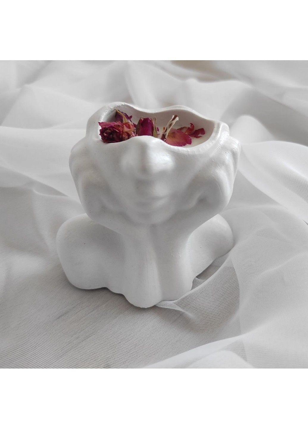 Кашпо-свічка Леді біла з квітами троянди (гніт нитка) Trensi (278234620)