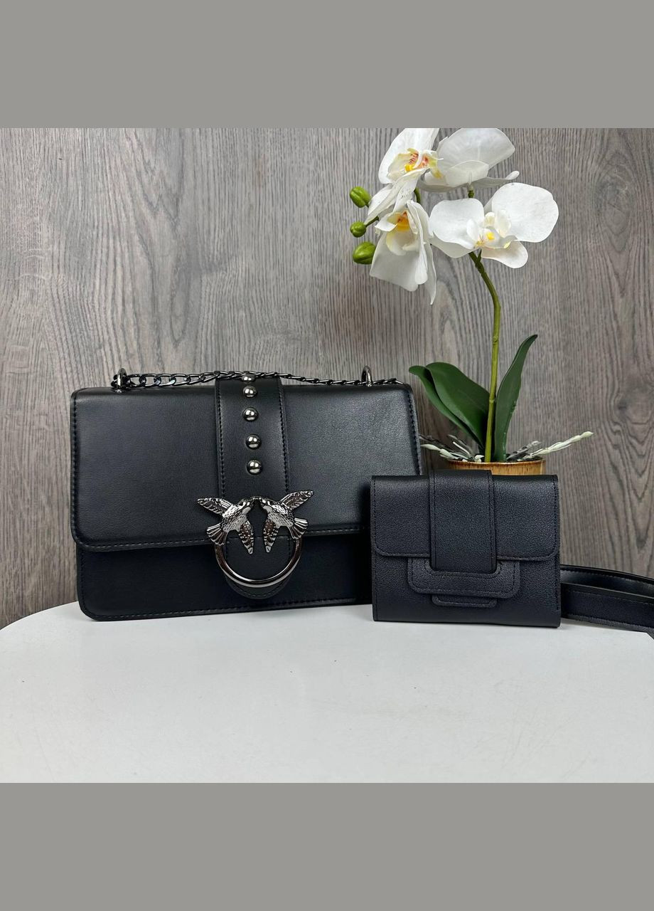 Набор женская сумочка клатч с плечевым ремнем и женский кошелек черный (sku_771+625) No Brand (330575606)