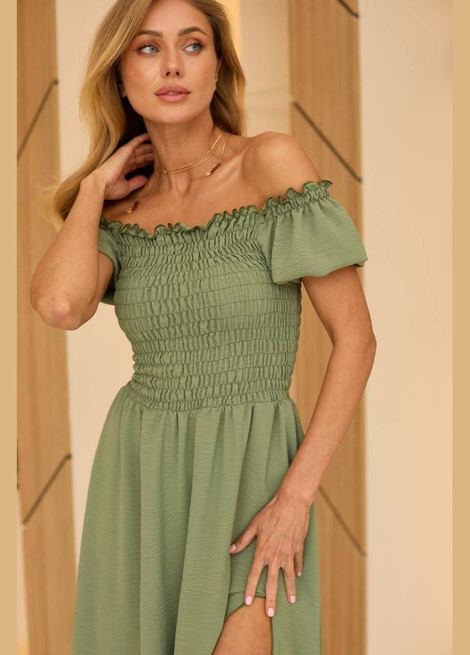 Оливковое повседневный платье клеш Garna однотонное