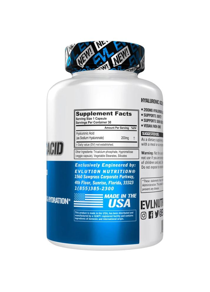 (уценка срок до 6,25) Гиалуроновая кислота Hyaluronic Acid 200 мг 30 капс. EVLution Nutrition (376787275)