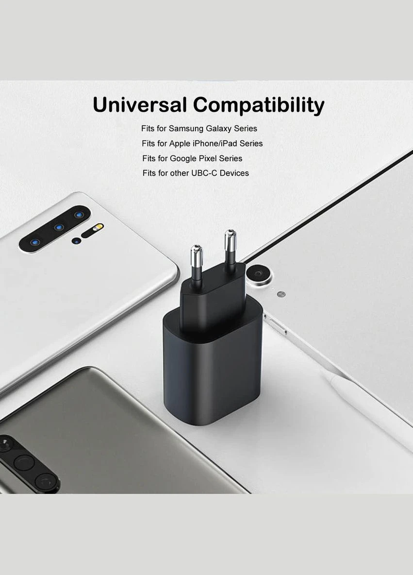 Супербыстрое зарядное устройство европейского типа USB Type C, 25 Вт, с кабелем, Amazon, Германия No Brand (400407040)
