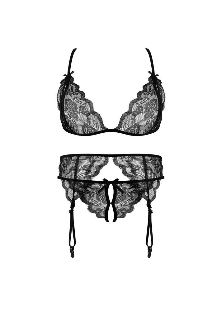 Черный демисезонный эротический и качественный комплект нижнего белья с поясом с подвязками. женское нижнее белье 3 в 1 China